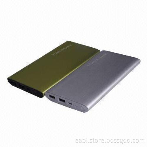 Dual USB mobile power charger with 12,000mAh capacity for most phones, thin, lithium polymer battery